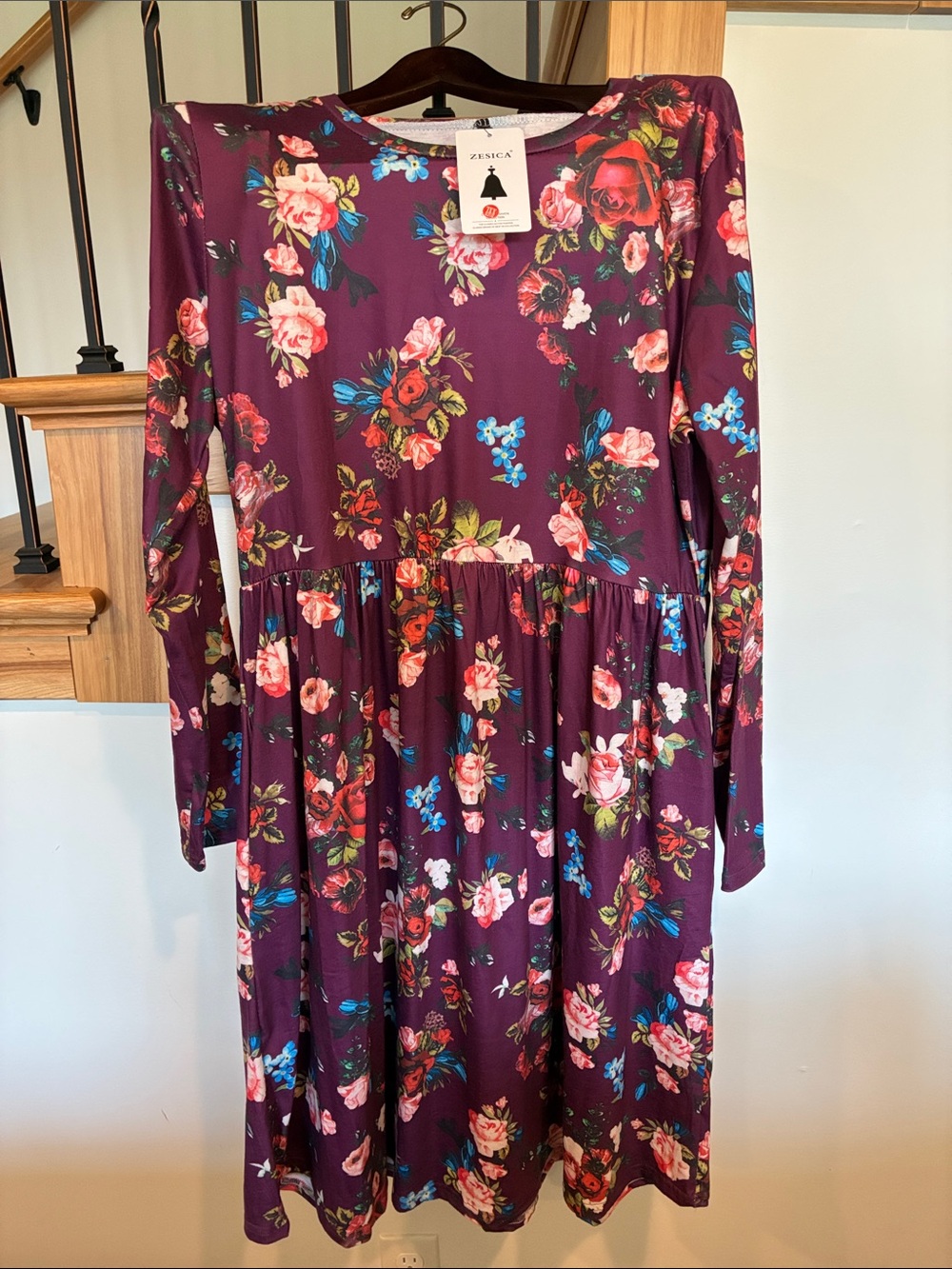 Zessica Purple Floral Long Sleeve Midi Dress